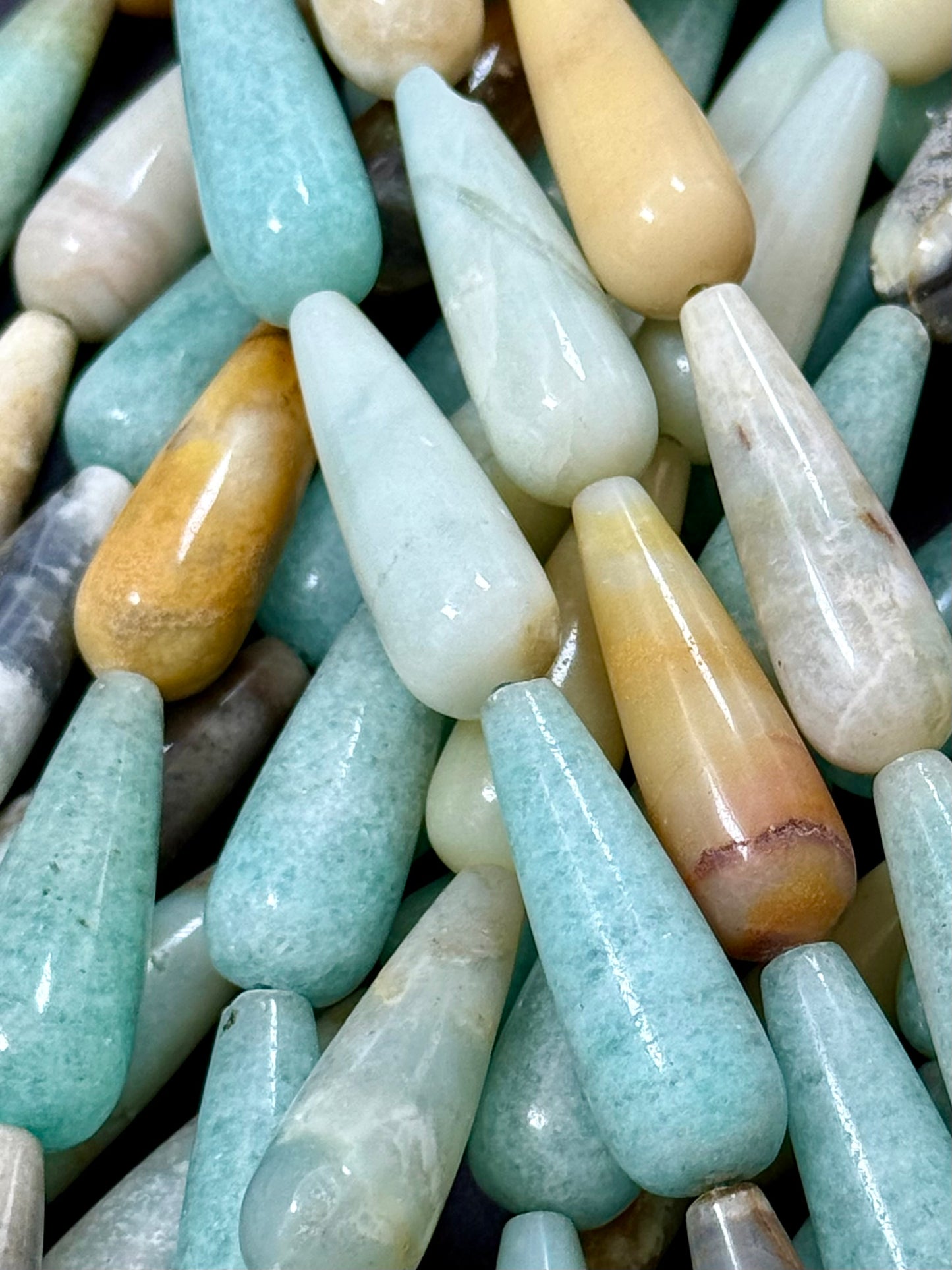 AAA natural FLOWER AMAZONITE Teardrop 30x10mm gemstone bead. Beautiful natural Blue Green Beige color gemstone bead. Full Strand 15.5"
