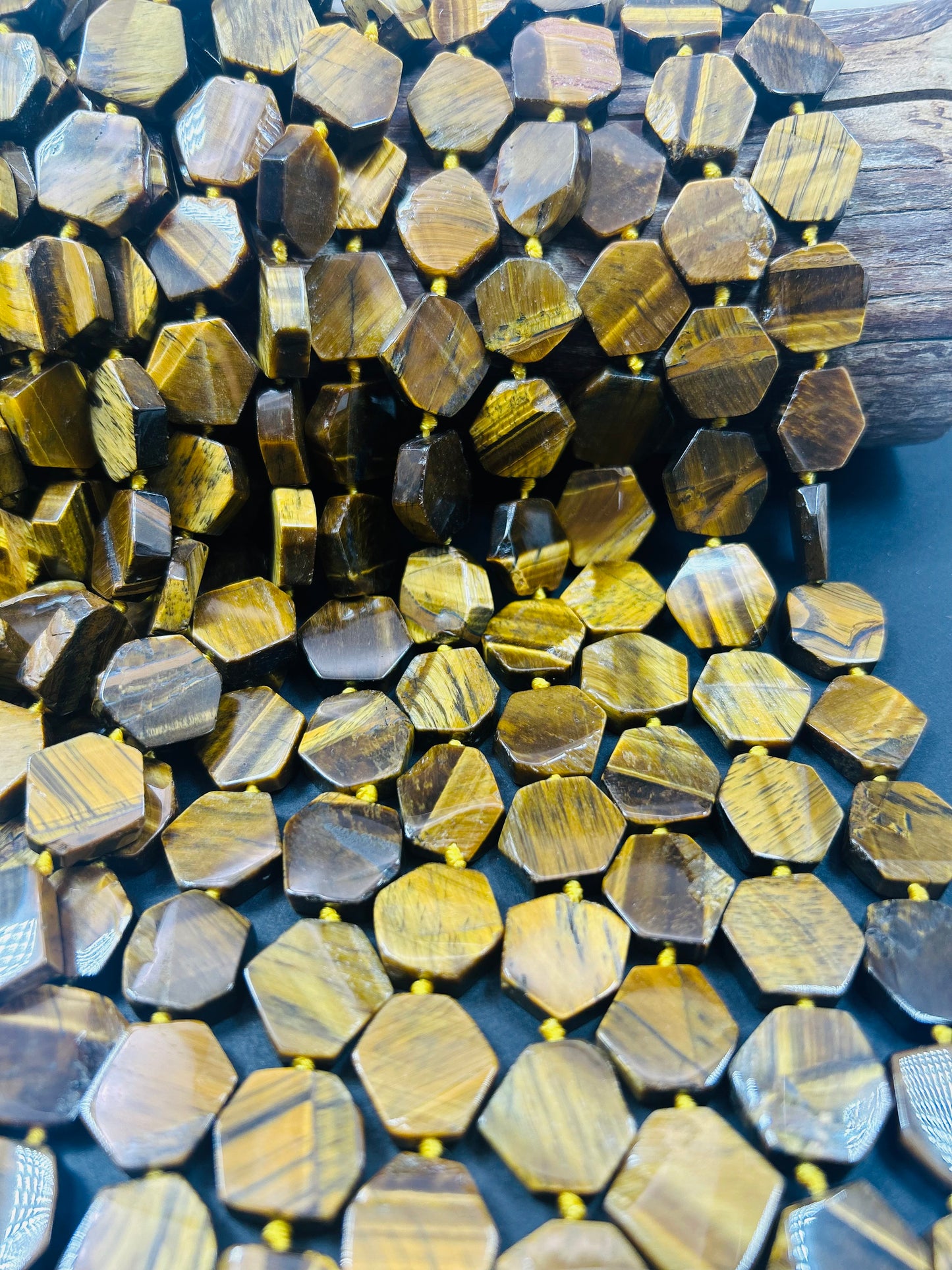NATURAL Tiger Eye Gemstone Bead Faceted 10mm Hexagon, Gorgeous Golden Brown Honey Yellow Color Gemstone Bead Full Strand 15.5"