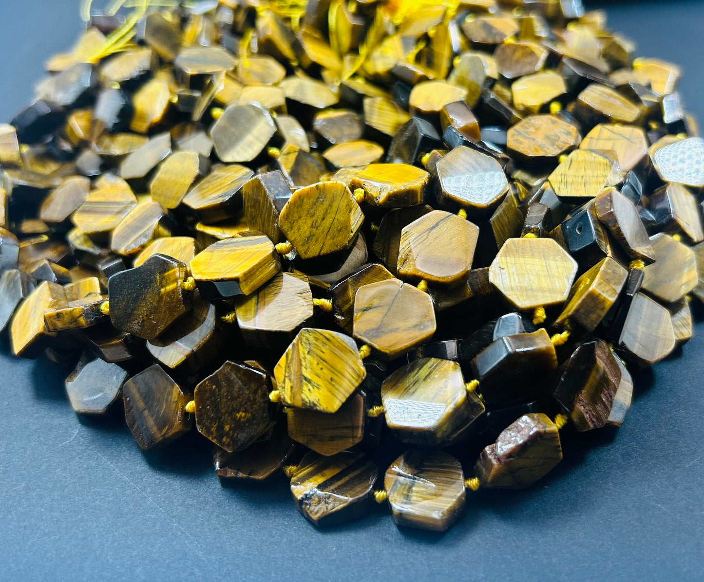 NATURAL Tiger Eye Gemstone Bead Faceted 10mm Hexagon, Gorgeous Golden Brown Honey Yellow Color Gemstone Bead Full Strand 15.5"