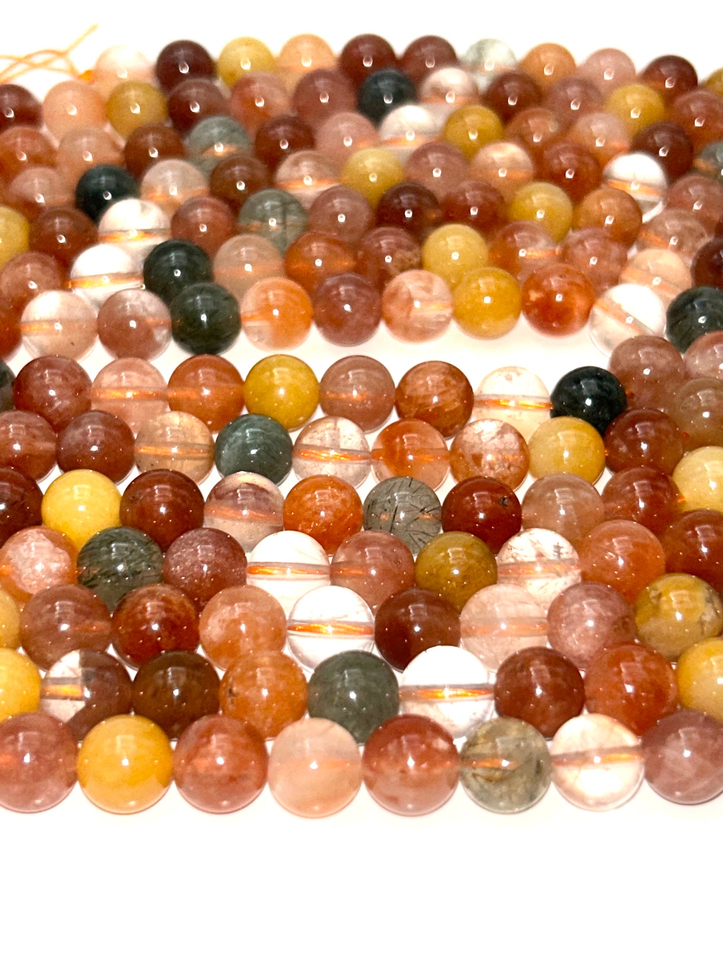 AA+ guide Natural Multi color QUARTZ. round bead yellow , coral , and green color gemstone loose bead.