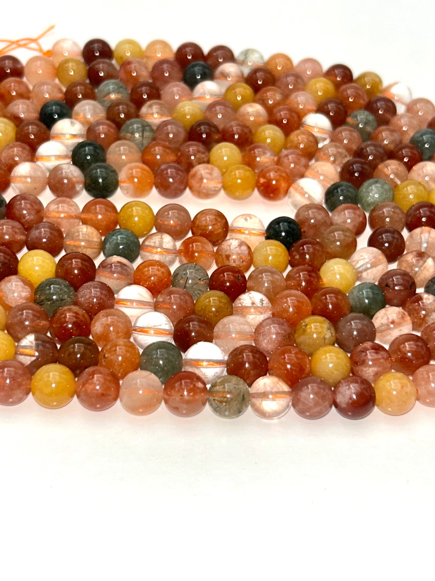 AA+ guide Natural Multi color QUARTZ. round bead yellow , coral , and green color gemstone loose bead.