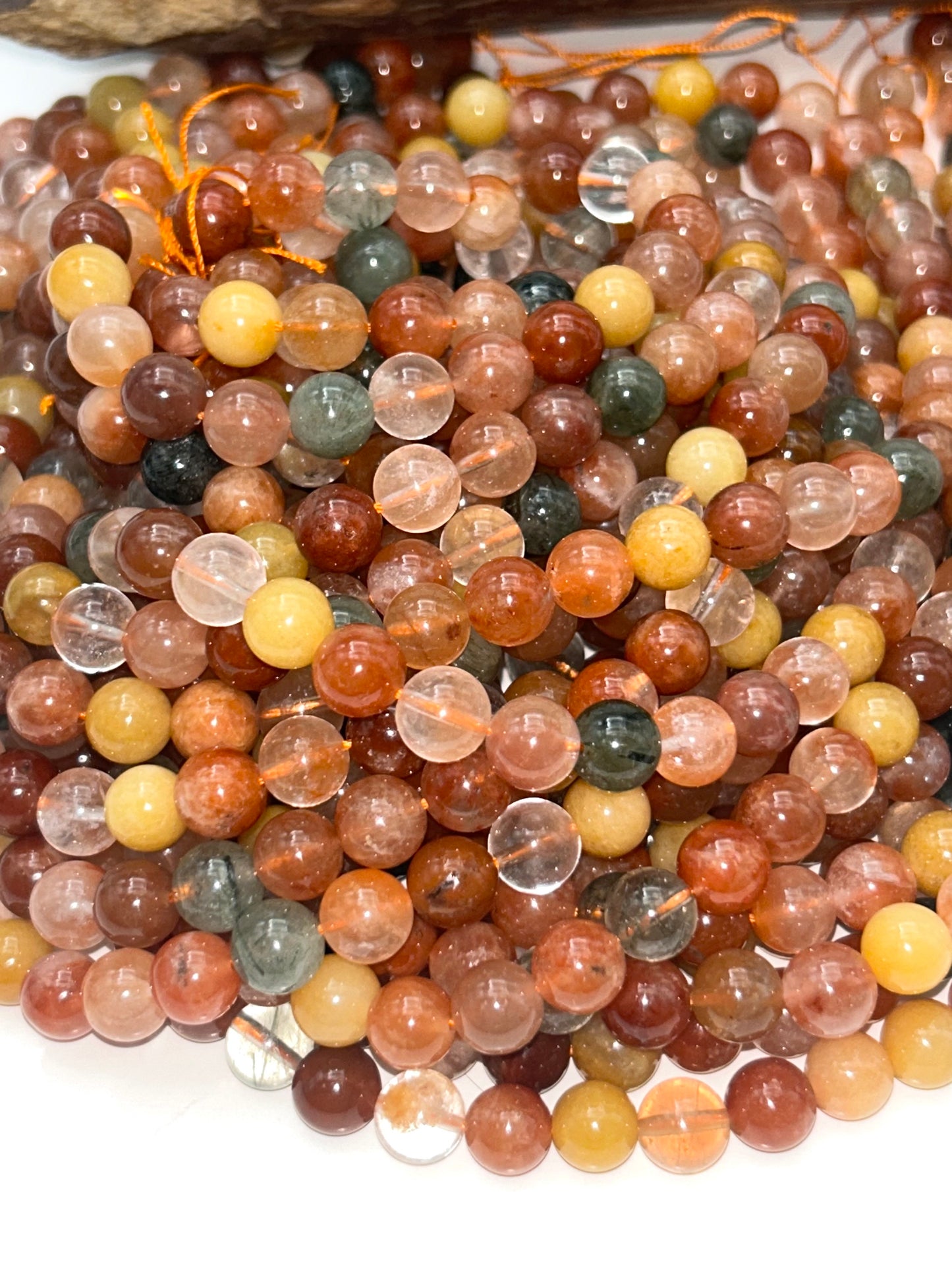 AA+ guide Natural Multi color QUARTZ. round bead yellow , coral , and green color gemstone loose bead.