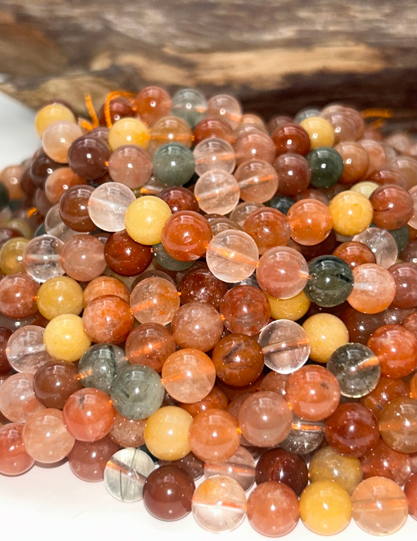AA+ guide Natural Multi color QUARTZ. round bead yellow , coral , and green color gemstone loose bead.