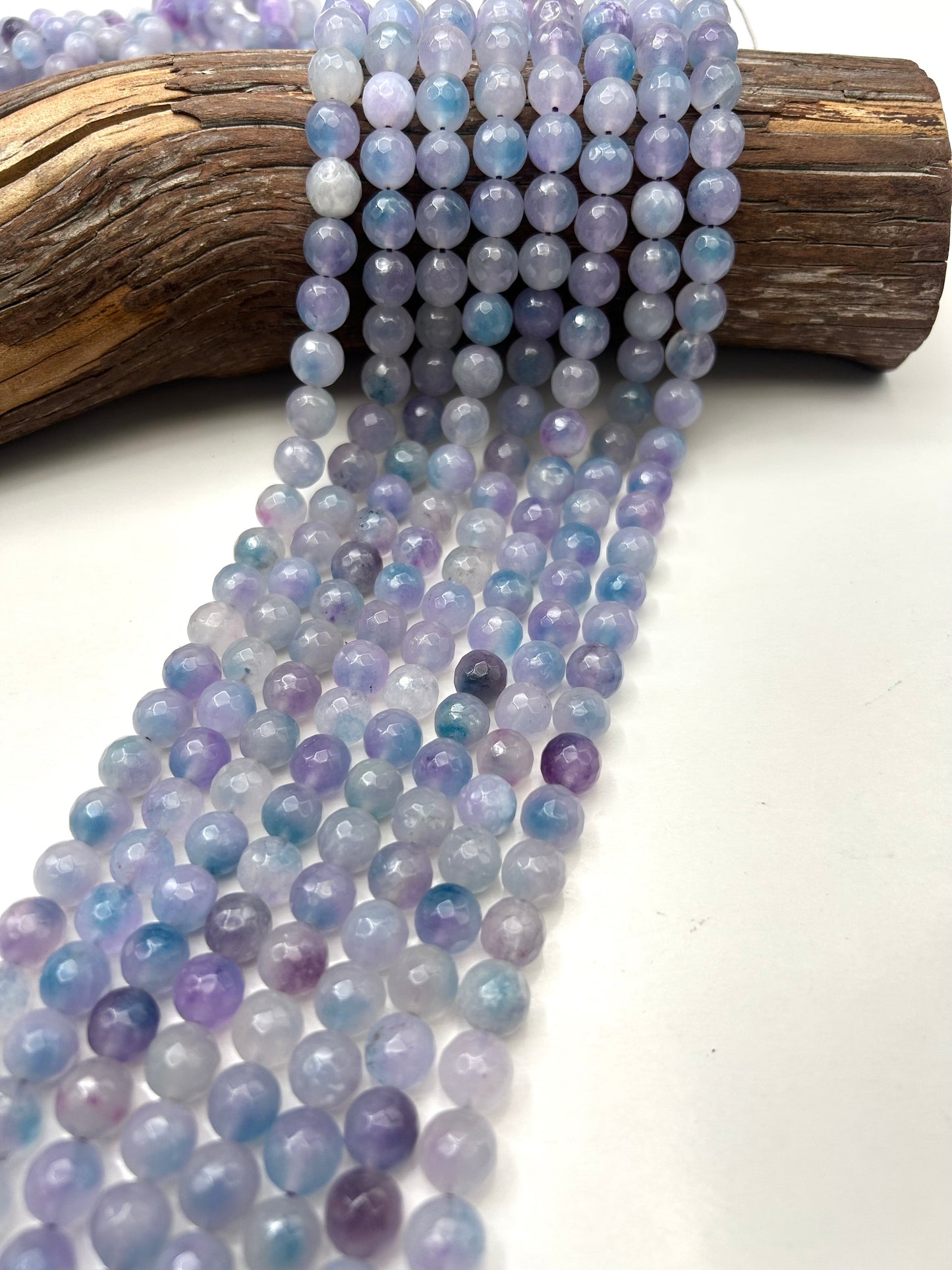 AAA Natural Moonlit Jade Gemstone Bead Faceted 6mm 8mm 10mm Round Bead, Gorgeous Clear light purple & blue Jade Excellent Quality 15.5"
