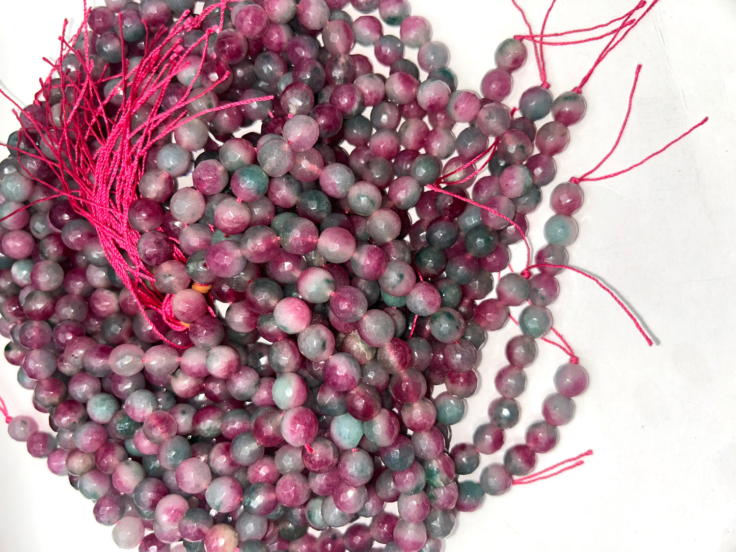 AAA Natural Watermelon Jade Gemstone Bead Faceted 6mm 8mm 10mm Round Bead, Gorgeous Natural Clear Mauve & Green Jade Excellent Quality 15.5"