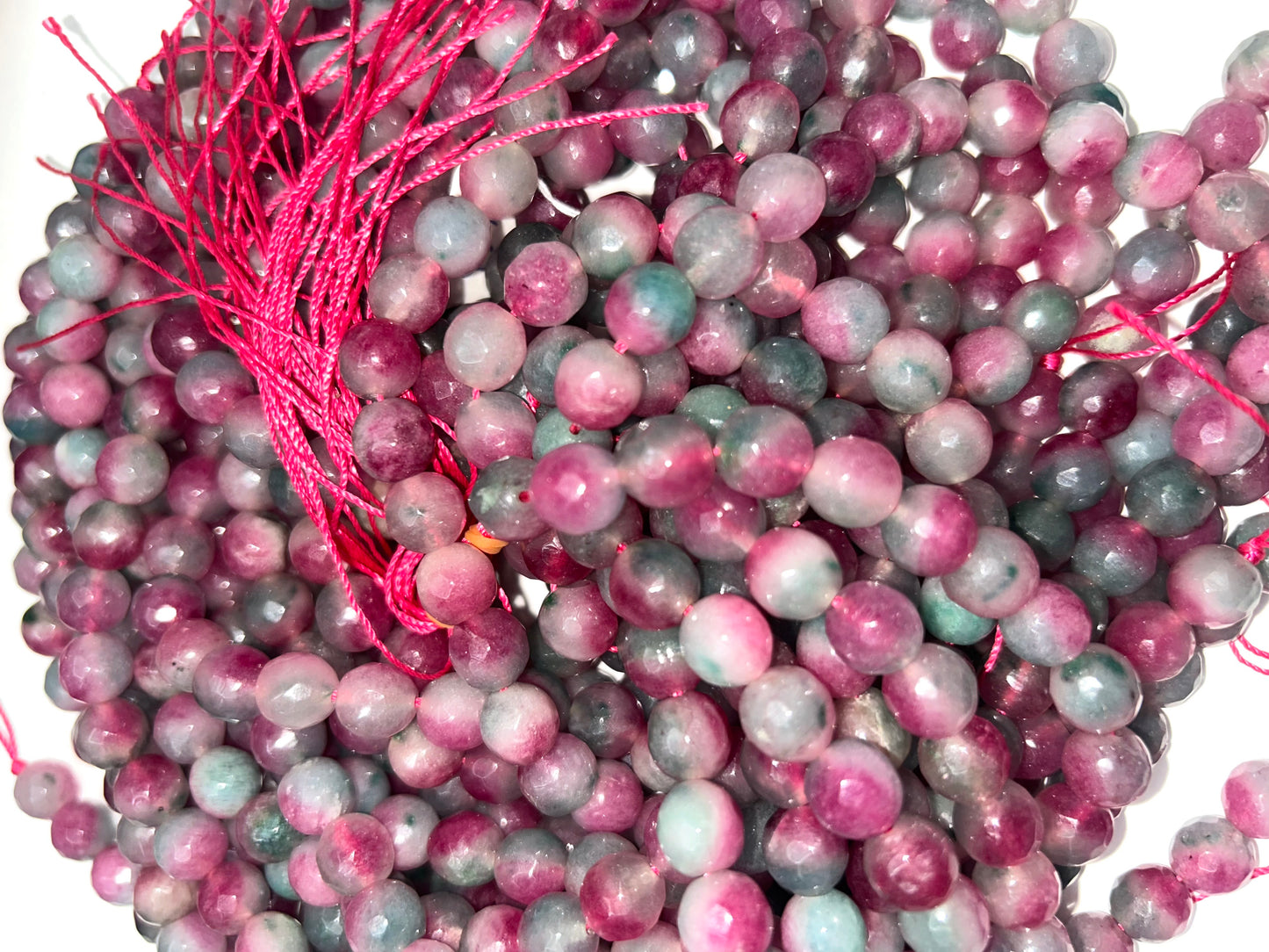 AAA Natural Watermelon Jade Gemstone Bead Faceted 6mm 8mm 10mm Round Bead, Gorgeous Natural Clear Mauve & Green Jade Excellent Quality 15.5"