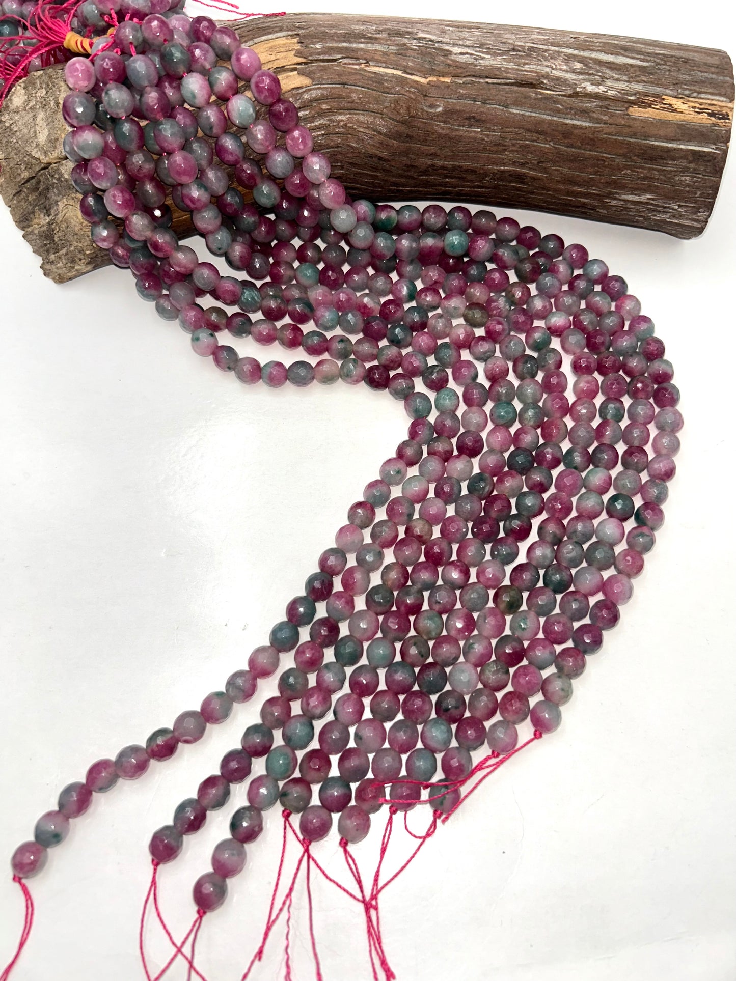 AAA Natural Watermelon Jade Gemstone Bead Faceted 6mm 8mm 10mm Round Bead, Gorgeous Natural Clear Mauve & Green Jade Excellent Quality 15.5"