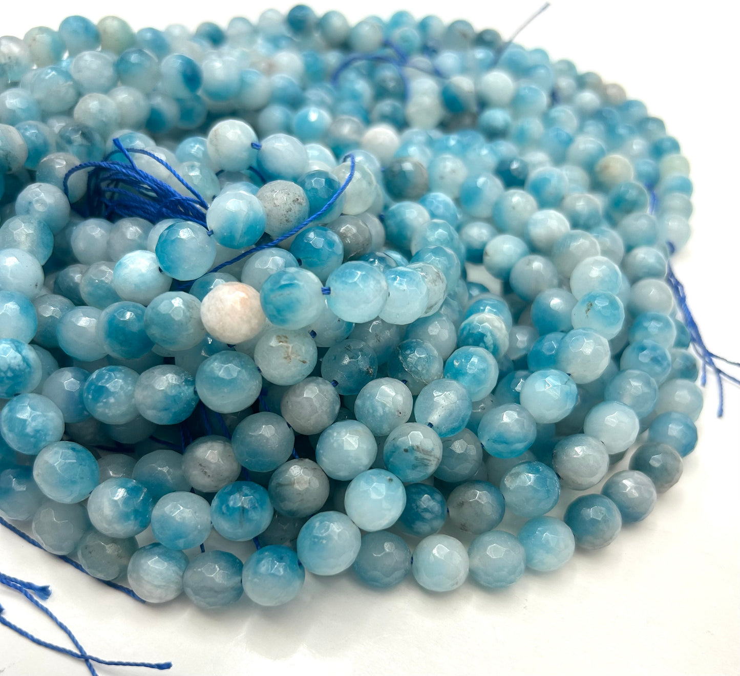 AAA Natural Frost Jade Gemstone Bead Faceted 6mm 8mm 10mm Round Bead, Gorgeous Natural Clear blue and white Jade Excellent Quality 15.5"