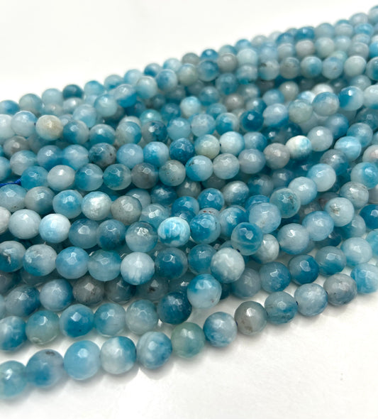 AAA Natural Frost Jade Gemstone Bead Faceted 6mm 8mm 10mm Round Bead, Gorgeous Natural Clear blue and white Jade Excellent Quality 15.5"