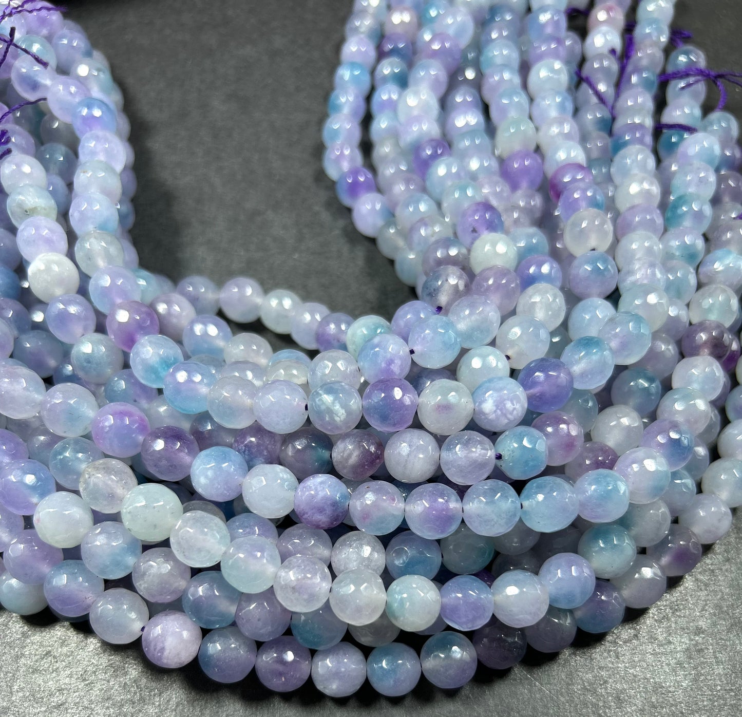 AAA Natural Moonlit Jade Gemstone Bead Faceted 6mm 8mm 10mm Round Bead, Gorgeous Clear light purple & blue Jade Excellent Quality 15.5"