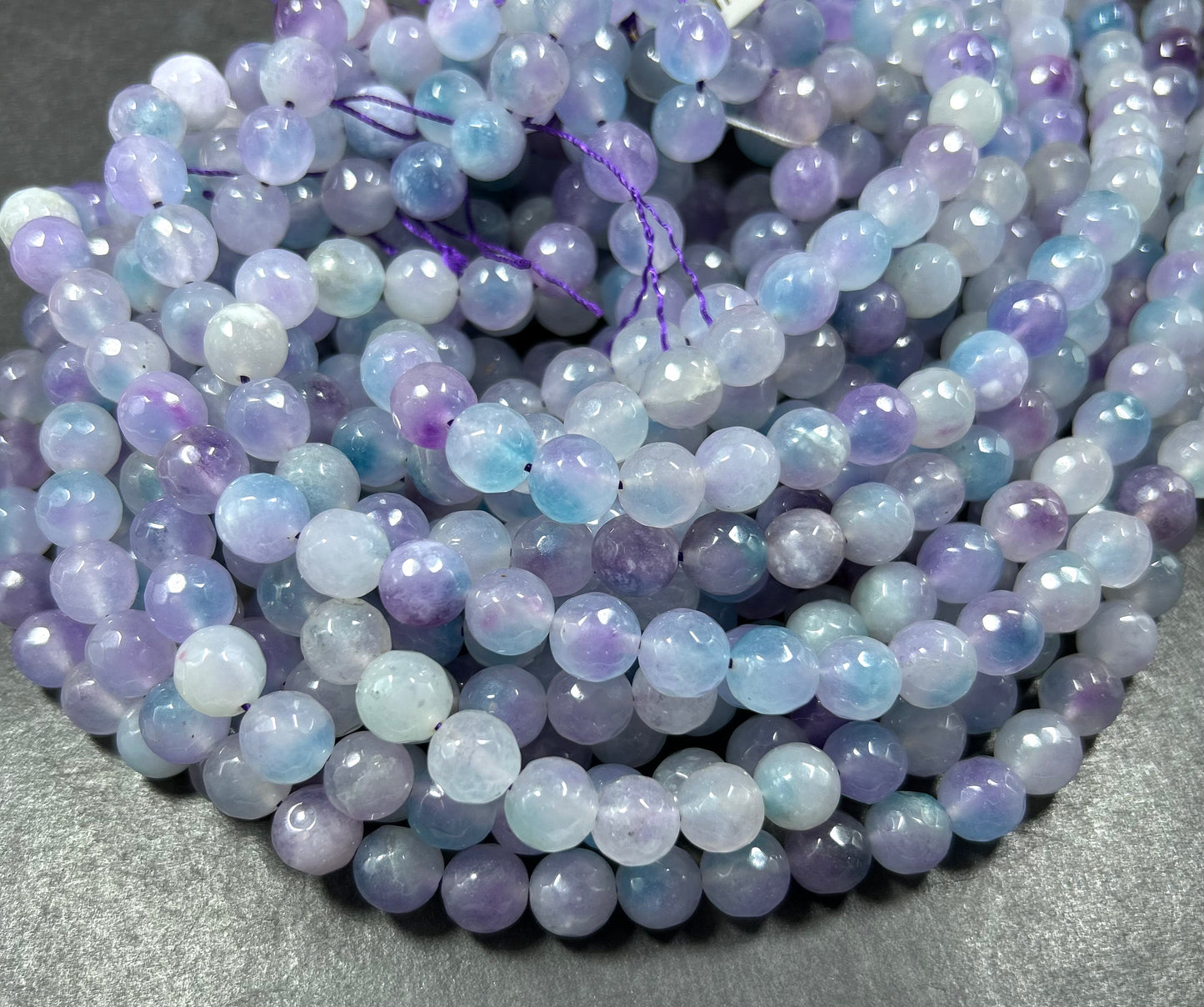 AAA Natural Moonlit Jade Gemstone Bead Faceted 6mm 8mm 10mm Round Bead, Gorgeous Clear light purple & blue Jade Excellent Quality 15.5"