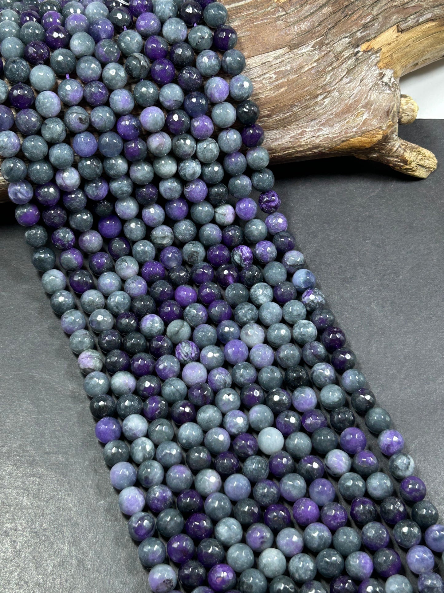 AAA Natural Midnight Jade Gemstone Bead Faceted 6mm 8mm 10mm Round Bead Gorgeous Natural dark gray deep purple Jade Excellent Quality 15.5"
