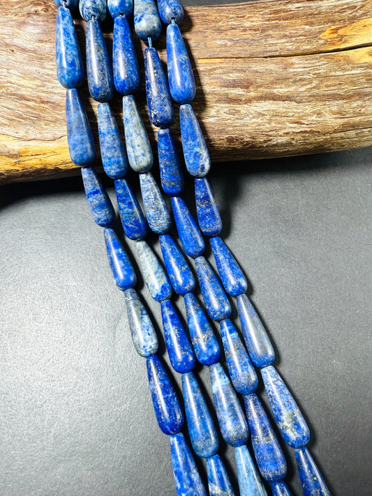 AAA 100% Natural lapis lazuli stone bead, 30x10mm Teardrop Shape Beads. Gorgeous natural blue lapis lazuli gemstone bead. Full strand 15.5”