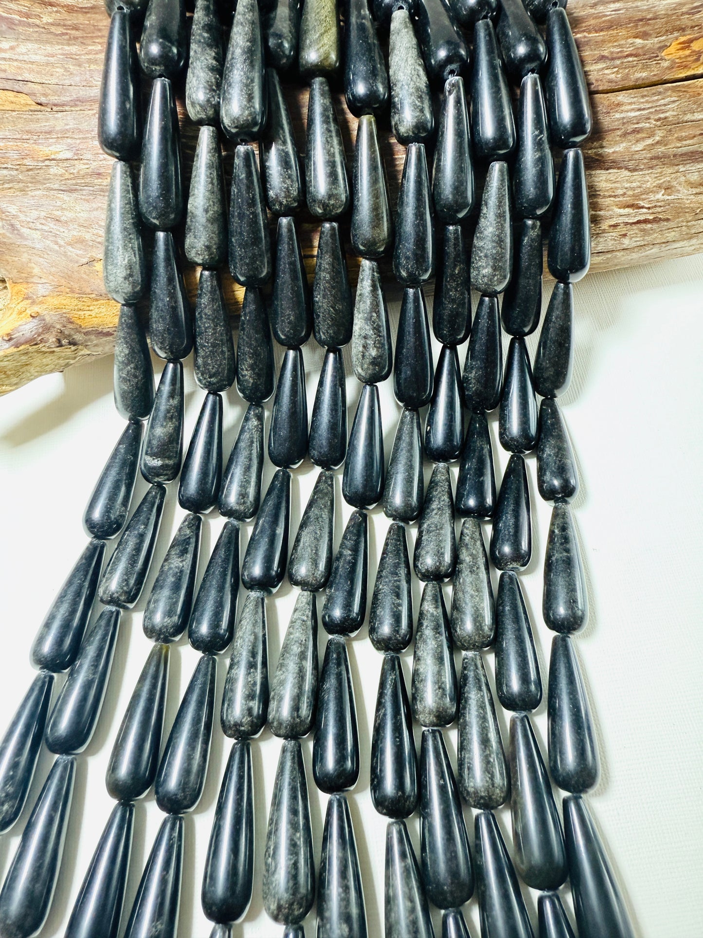 NATURAL Obsidian Gemstone Bead. 30x10mm Teardrop Shape Beads. Beautiful natural black color beads. Full Strand 15.5"