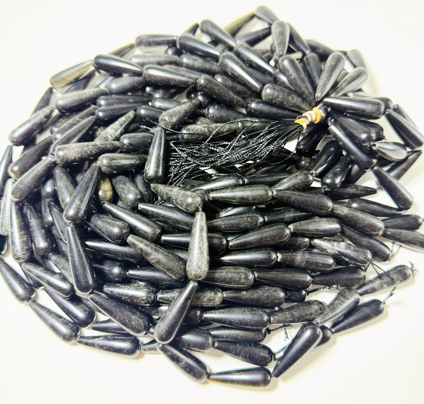 NATURAL Obsidian Gemstone Bead. 30x10mm Teardrop Shape Beads. Beautiful natural black color beads. Full Strand 15.5"