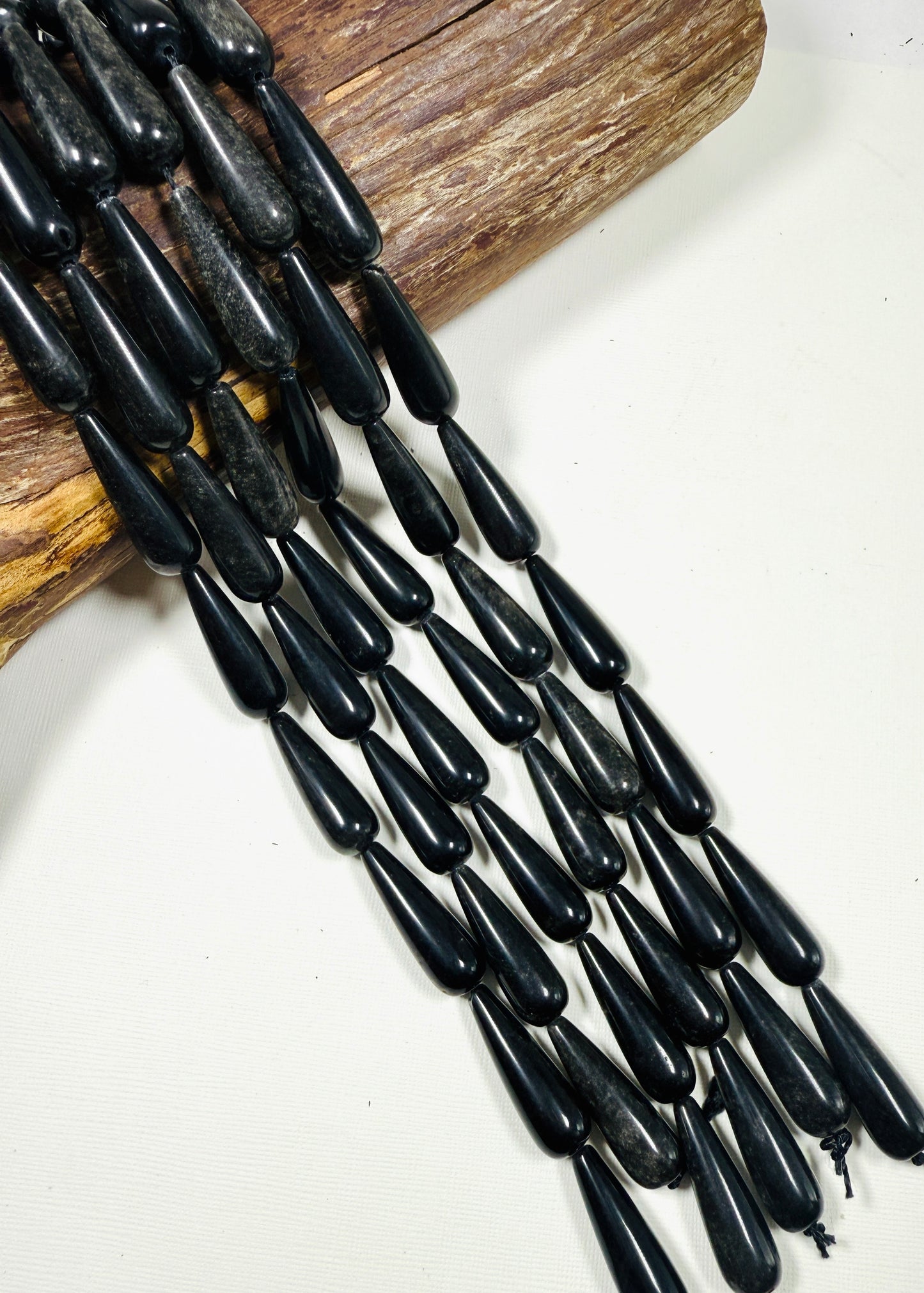 NATURAL Obsidian Gemstone Bead. 30x10mm Teardrop Shape Beads. Beautiful natural black color beads. Full Strand 15.5"