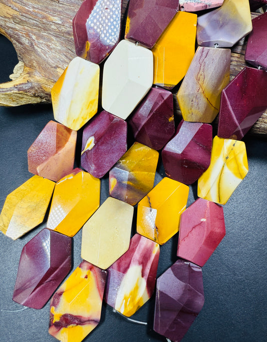 Natural Mookaite Faceted Coffin shaped Gemstone Bead, Beautiful Natural Red Yellow Color Mookaite Jasper Gemstone Bead, Full Strand 15.5"