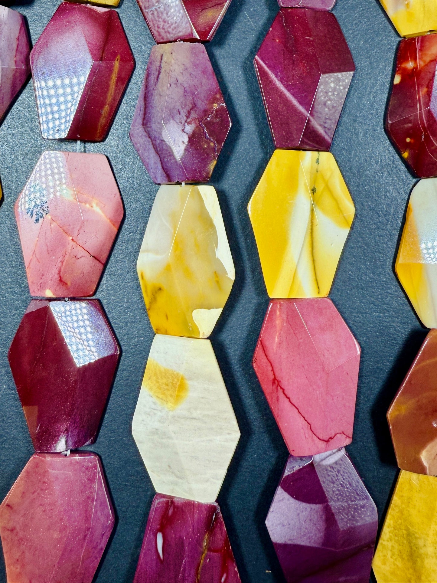 Natural Mookaite Faceted Coffin shaped Gemstone Bead, Beautiful Natural Red Yellow Color Mookaite Jasper Gemstone Bead, Full Strand 15.5"