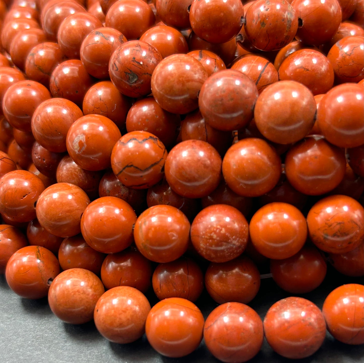 Beautiful Red Jasper Bead. 4mm 6mm 10mm 12mm Round Bead. Beautiful Red with a dash black Color Jasper. High Quality Beads! 15.5" Strand.