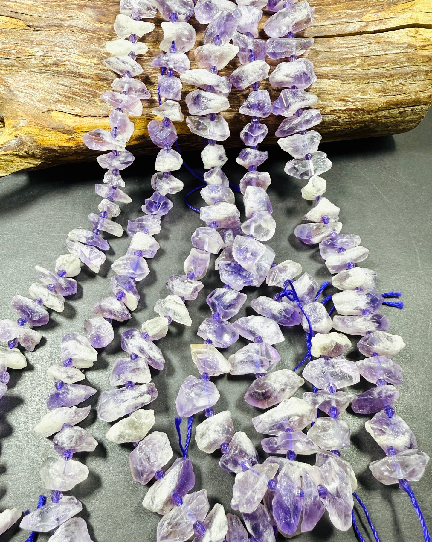 Natural Amethyst stone bead . Rough-cut teardrop shape bead 18mm. Gorgeous natural purple lavender color. Full strand 15.5”