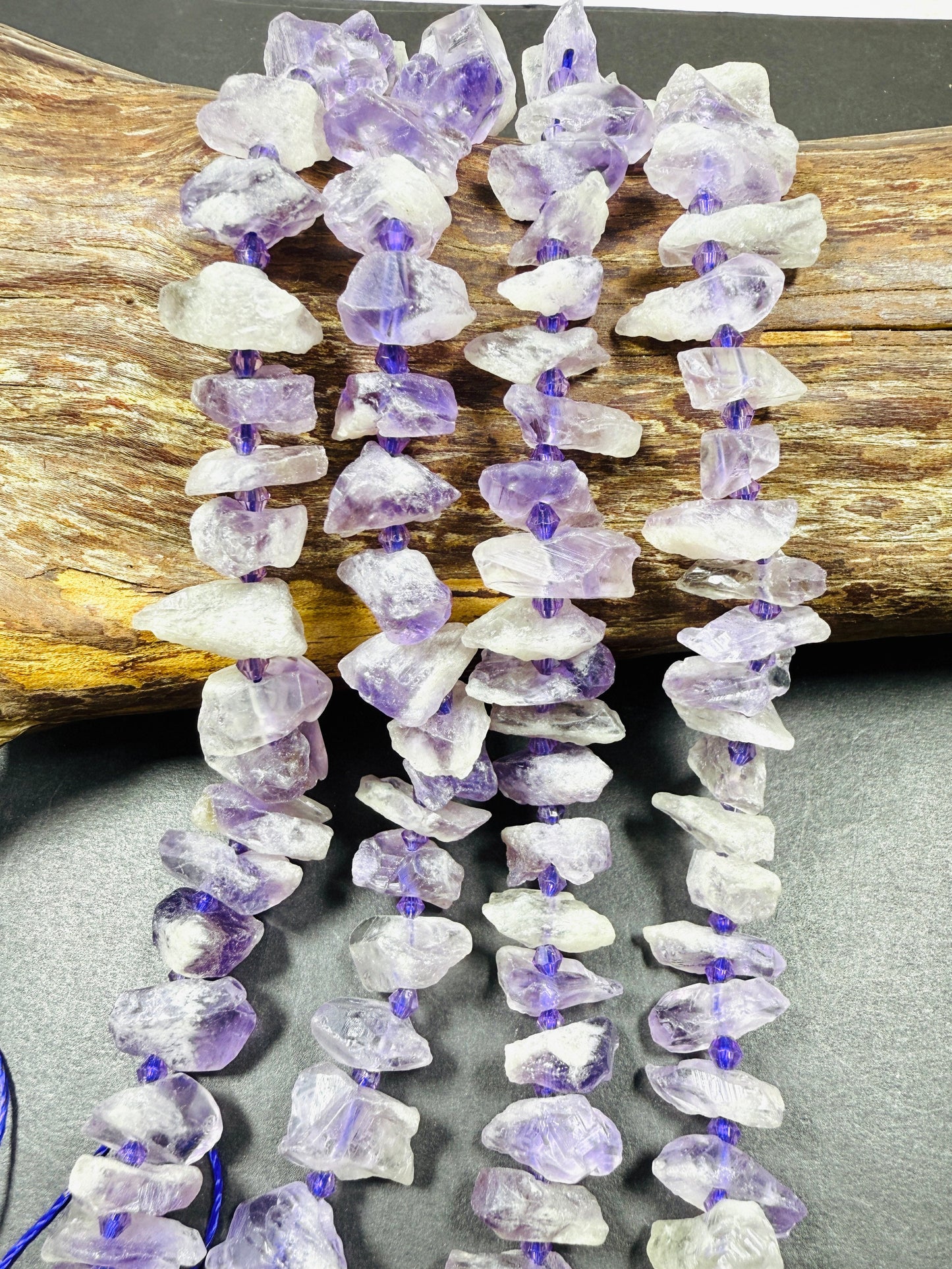 Natural Amethyst stone bead . Rough-cut teardrop shape bead 18mm. Gorgeous natural purple lavender color. Full strand 15.5”