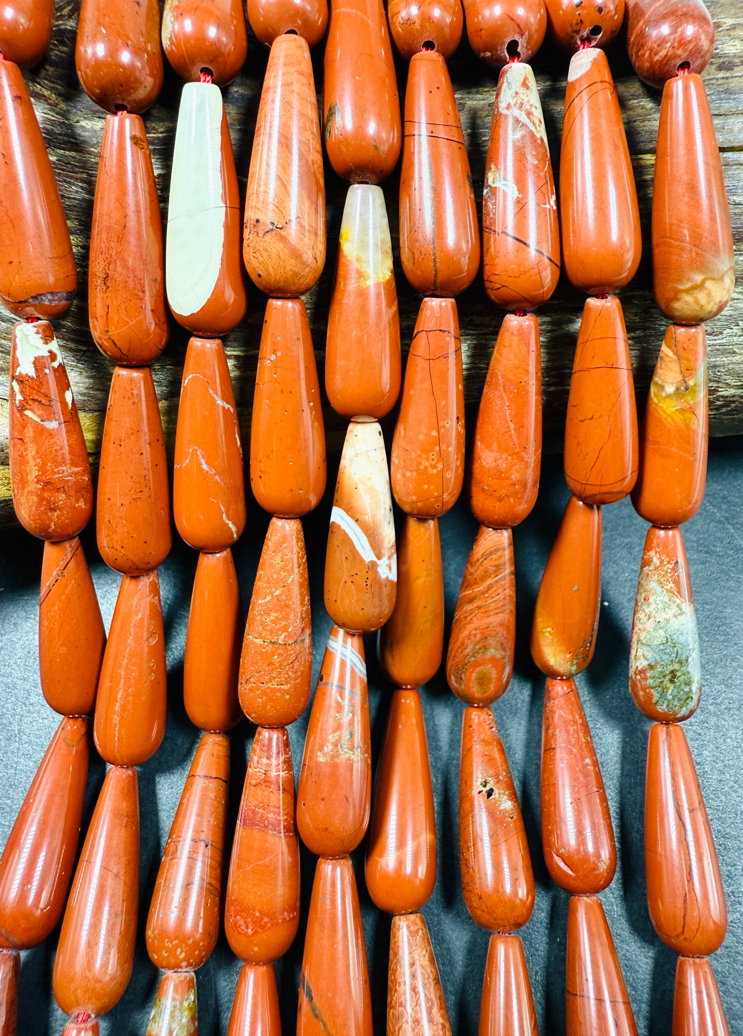 AAA natural Red Jasper Teardrop 30x10mm gemstone bead. Beautiful natural orange red beige color gemstone bead. FULL STRAND 15.5"
