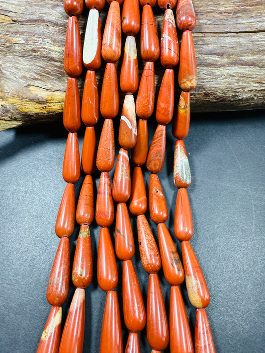 AAA natural Red Jasper Teardrop 30x10mm gemstone bead. Beautiful natural orange red beige color gemstone bead. FULL STRAND 15.5"