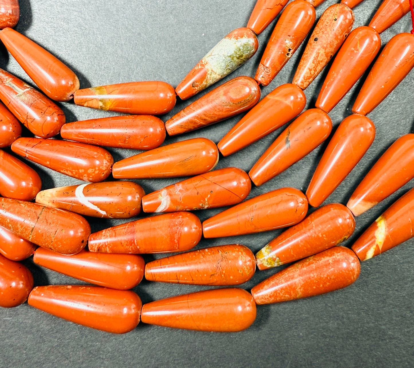 AAA natural Red Jasper Teardrop 30x10mm gemstone bead. Beautiful natural orange red beige color gemstone bead. FULL STRAND 15.5"