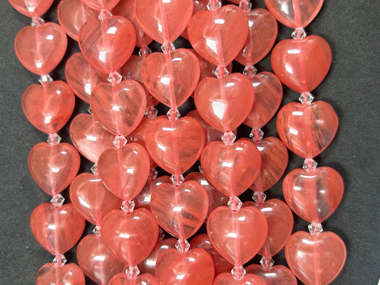 Natural Watermelon Quartz Gemstone Bead Heart Shape, Beautiful Clear Watermelon Pink Color Quartz Stone Bead, Full Strand 15.5"