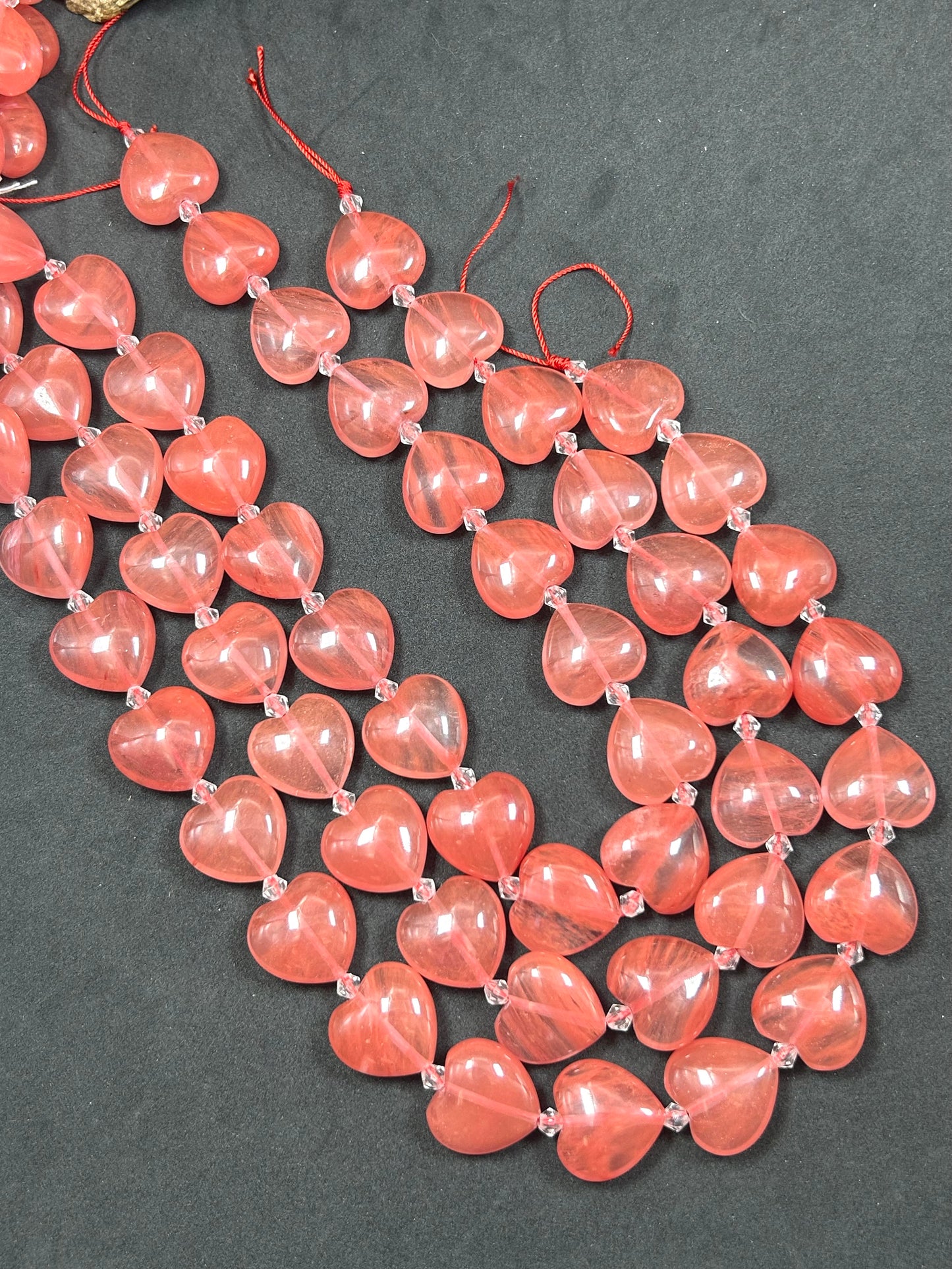 Natural Watermelon Quartz Gemstone Bead Heart Shape, Beautiful Clear Watermelon Pink Color Quartz Stone Bead, Full Strand 15.5"