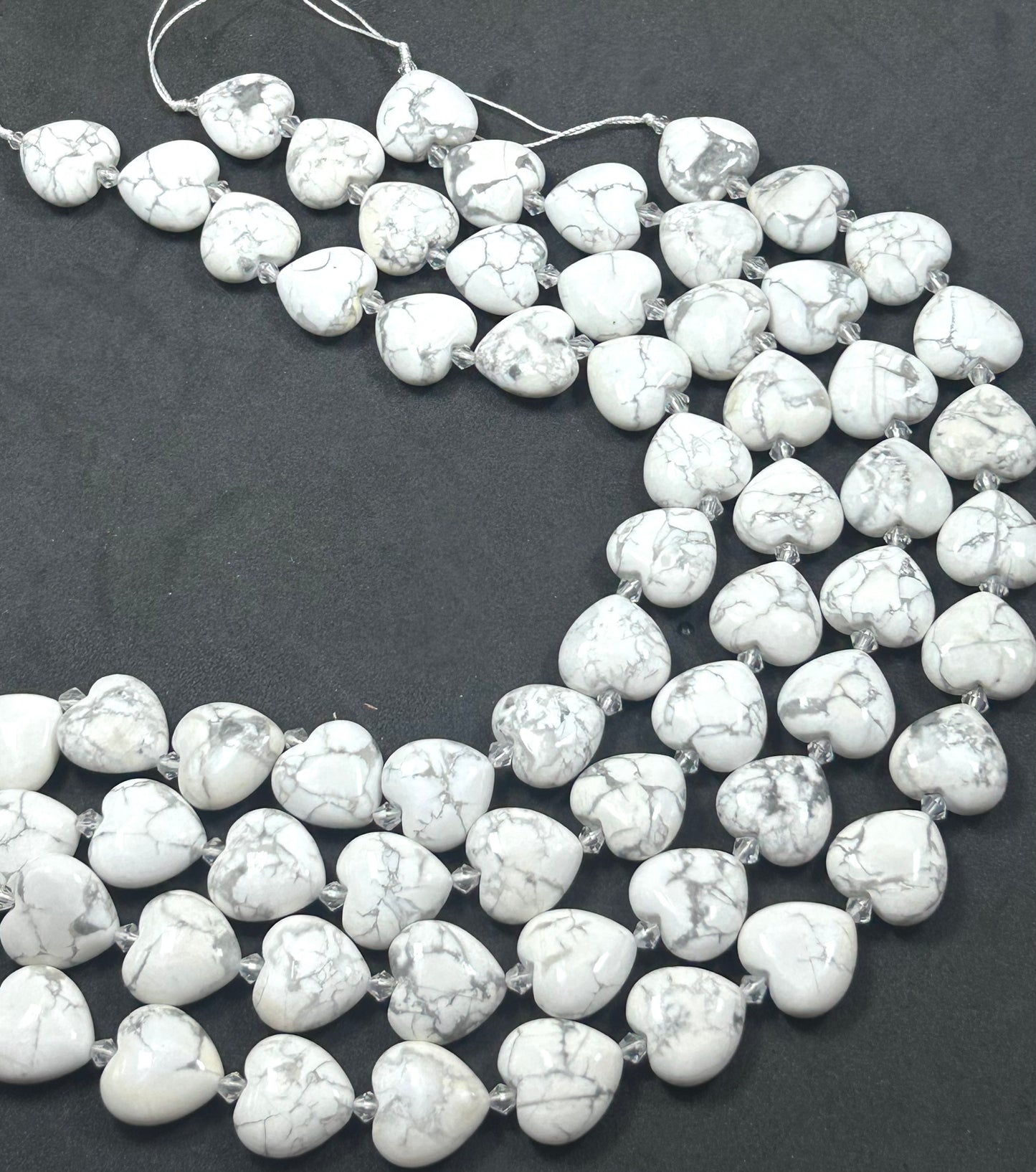 Beautiful White Howlite Heart Shape Gorgeous White with a dash of gray Color Full Strand 15.5''