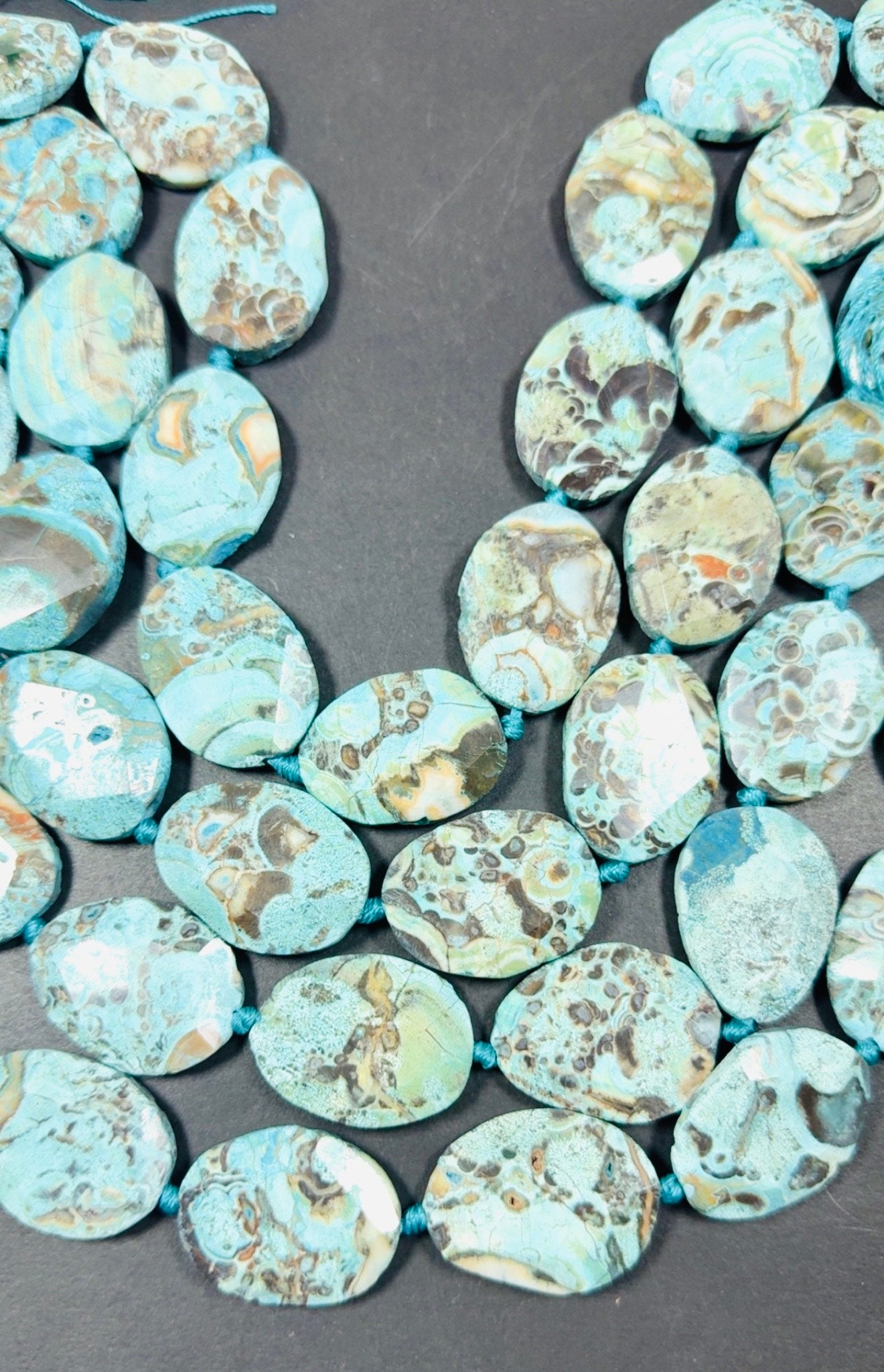 Beautiful Blue Ocean Jasper stone bead. Faceted 22x35 mm oval shape. Natural Blue Brown Color Jasper Stone Bead, Full Strand 15.5"