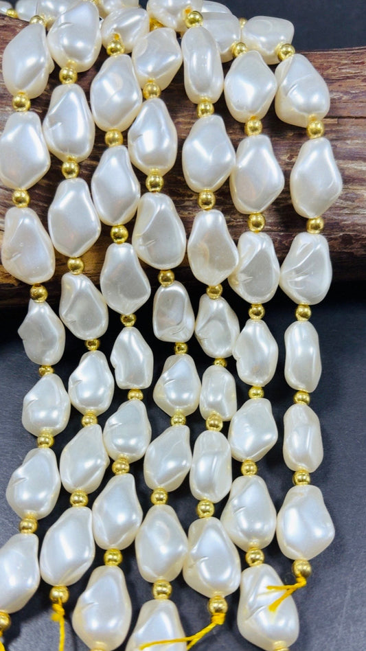 Chinese Swarovski Pearl Crystal Beads. Irregular Baroque shaped pearls, Beautiful White Swarovski Crystal Pearl  15.5"