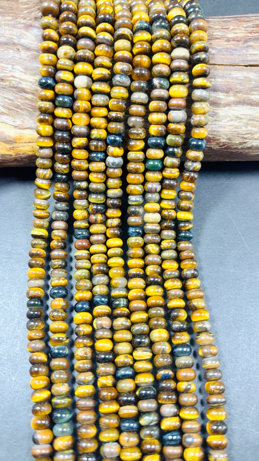 Natural Tiger Eye Gemstone Bead, 8mm Rondelle shaped Beads, Beautiful Natural Brown Dark Navy Blue Stone Beads 15.5" Strand