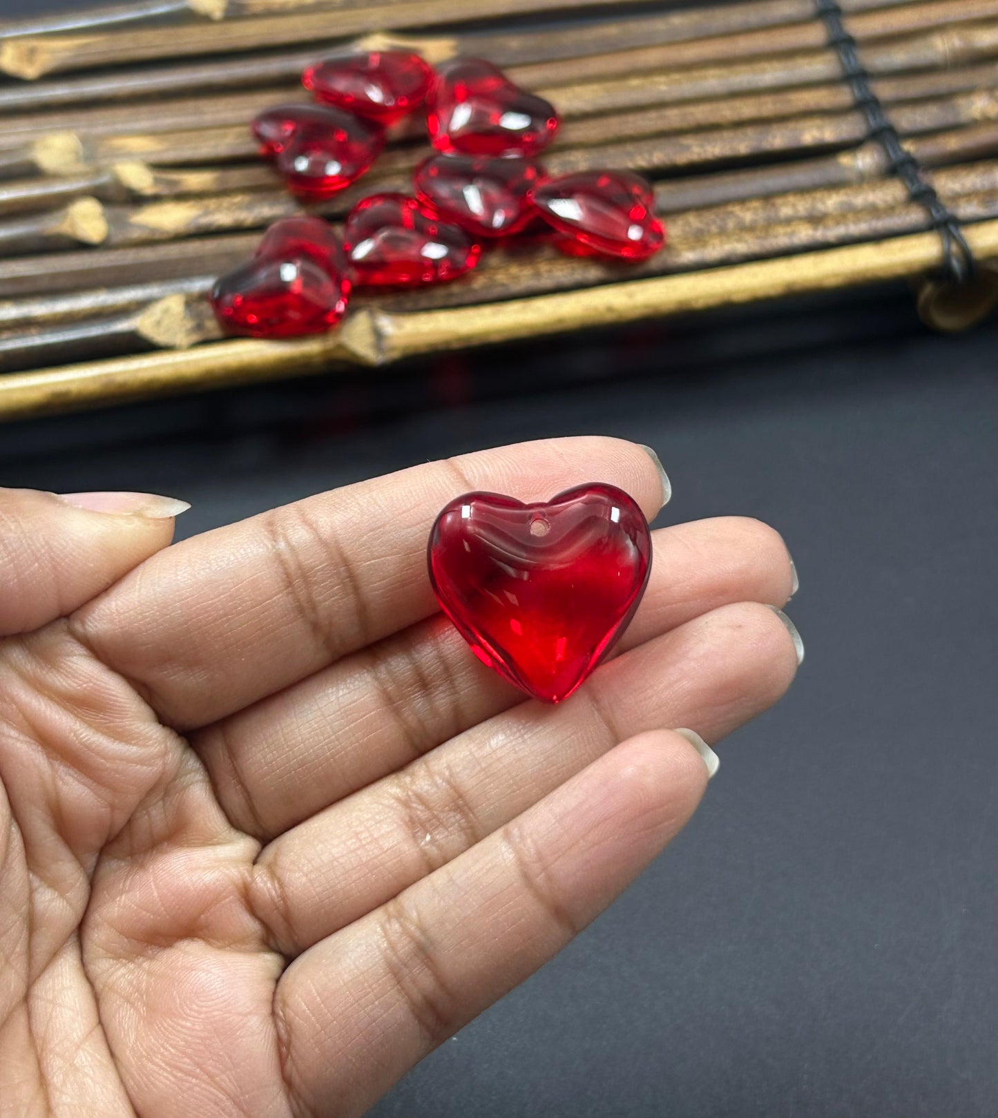 AAA Red Crystal Glass Heart bead Smooth Gorgeous crystal glass red bead. High quality gemstone pendant!
