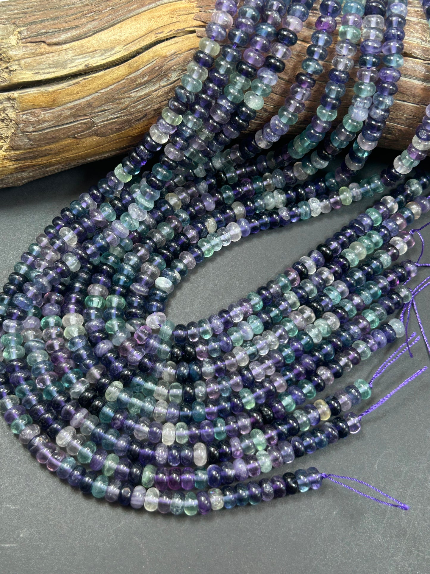 AAA Dark fluorite stone bead. Smooth 6x3.5mm 7.5x3mm Rondelle Shape bead. Gorgeous natural clear multi color fluorite gemstone 15.5”