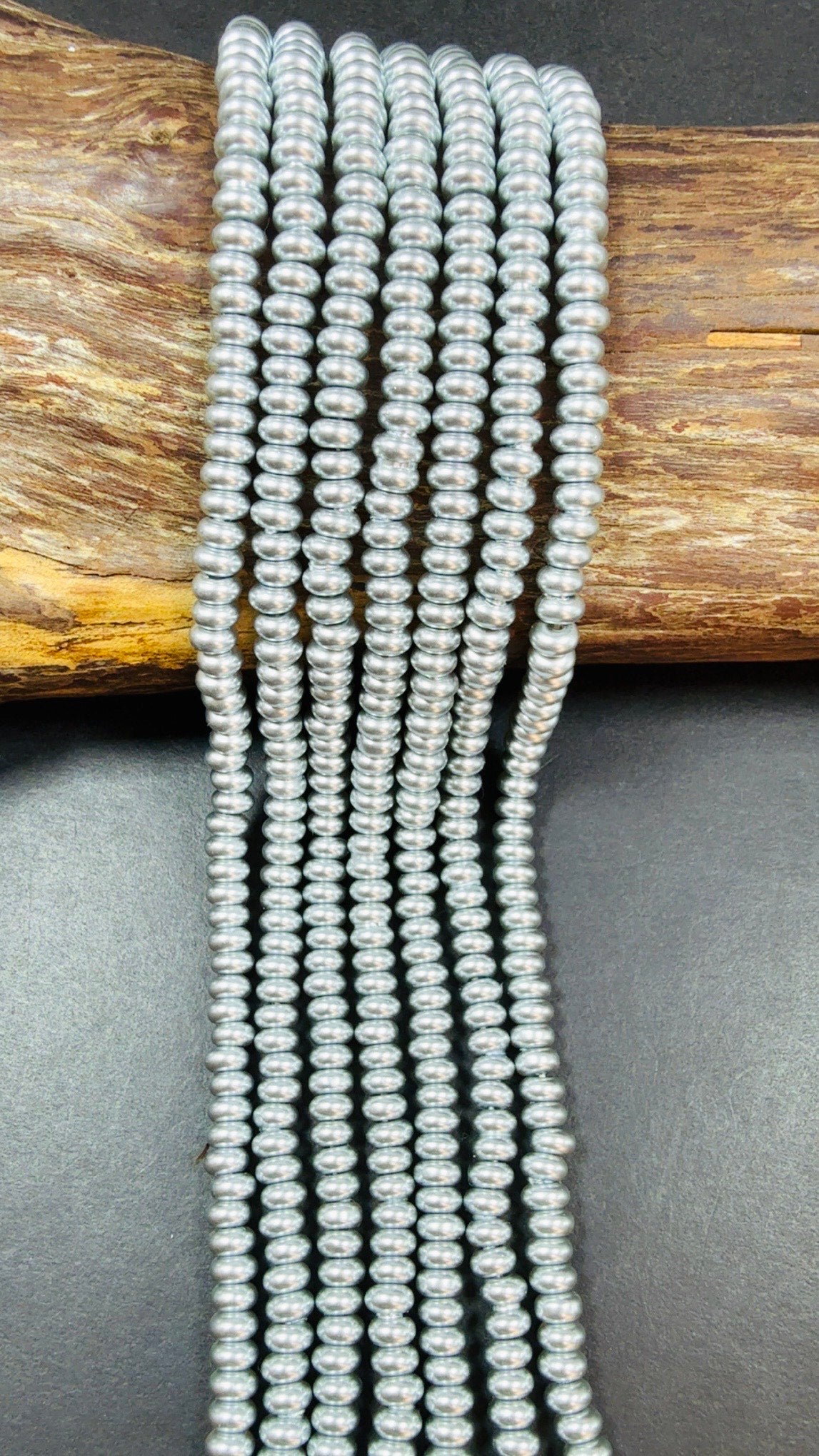 Chinese Swarovski Pearl Crystal Beads 6mm Rondelle shape Beads, Gorgeous Silver color Swarovski Crystal Pearl 15.5"