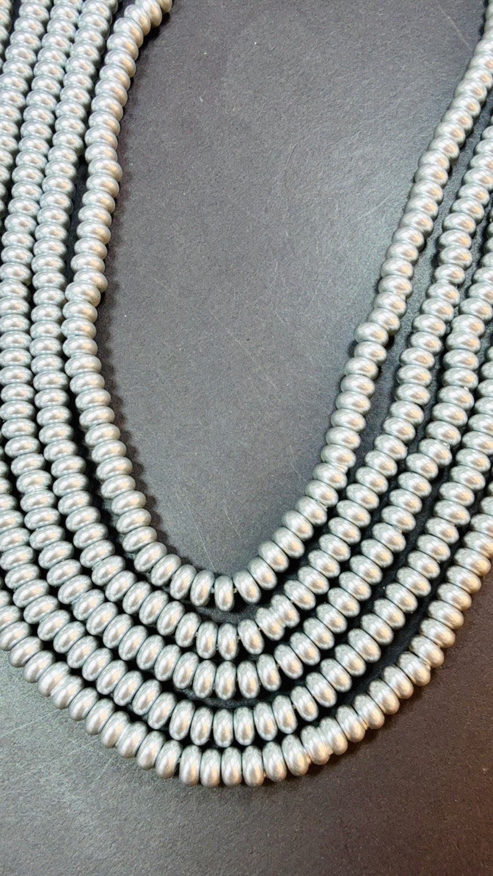 Chinese Swarovski Pearl Crystal Beads 6mm Rondelle shape Beads, Gorgeous Silver color Swarovski Crystal Pearl 15.5"