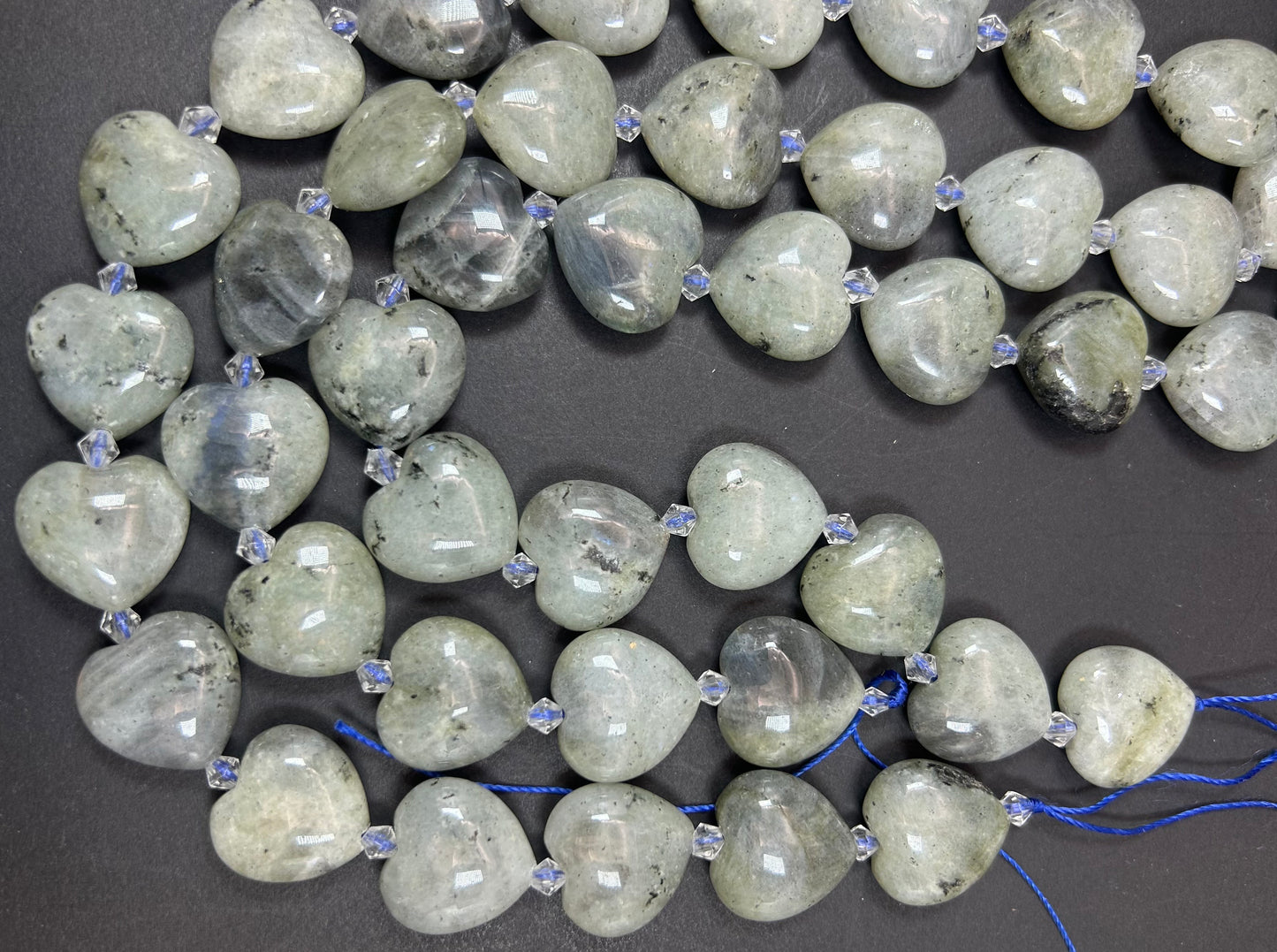 Natural Labradorite Gemstone Bead 20mm Heart Shape, Gorgeous Gray Labradorite Bead Excellent Quality Full Strand 15.5"