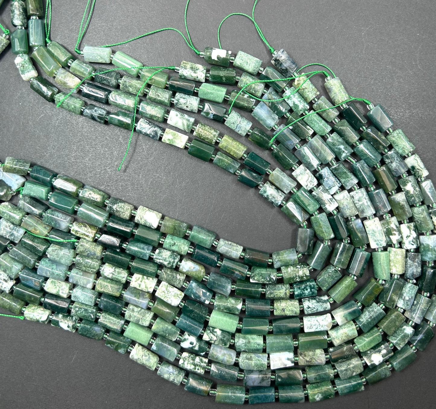 Natural Green Moss Agate Gemstone Bead Faceted 6.5x10-12mm tube , Beautiful Natural Green Color Moss Agate Stone Beads, Full Strand 15.5"