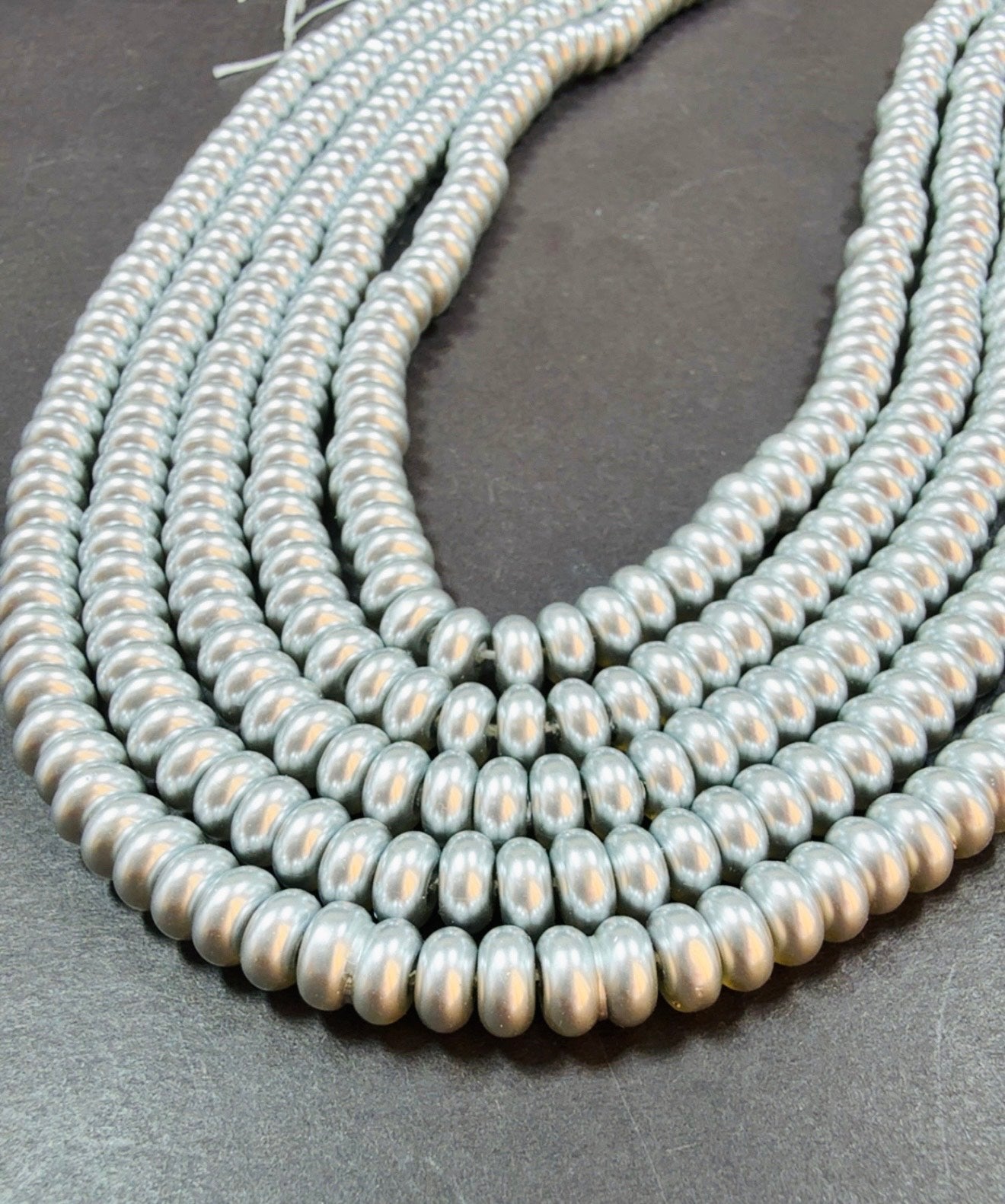 Chinese Swarovski Pearl Crystal Beads 6mm Rondelle shape Beads, Gorgeous Silver color Swarovski Crystal Pearl 15.5"