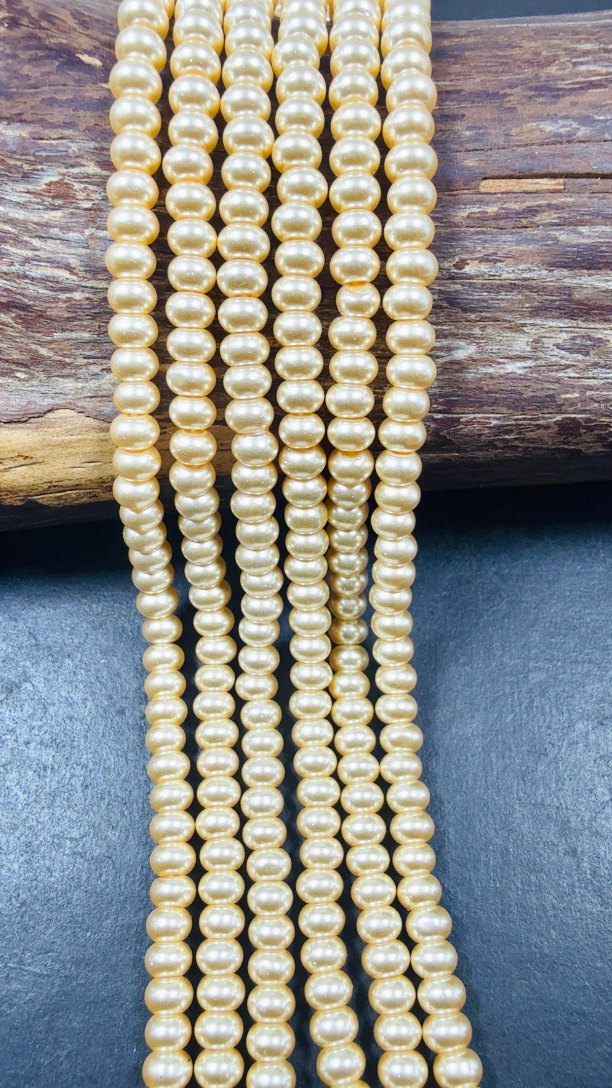 Chinese Swarovski Pearl Crystal Beads 6mm Rondelle shape Beads, Gorgeous Gold color Swarovski Crystal Pearl 15.5"