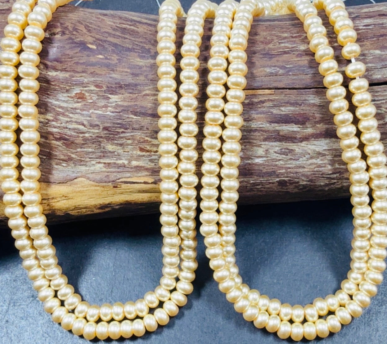 Chinese Swarovski Pearl Crystal Beads 6mm Rondelle shape Beads, Gorgeous Gold color Swarovski Crystal Pearl 15.5"