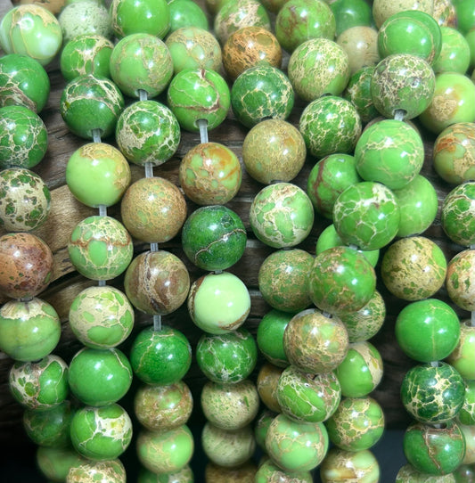 Natural Sea Sediment Gemstone Bead 6mm 8mm 10mm Round Beads, Beautiful Yellow Green Color Imperial  Beads Full Strand 15.5"