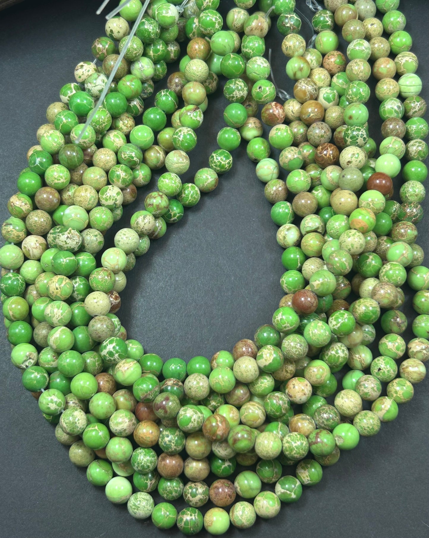 Natural Sea Sediment Gemstone Bead 6mm 8mm 10mm Round Beads, Beautiful Yellow Green Color Imperial  Beads Full Strand 15.5"