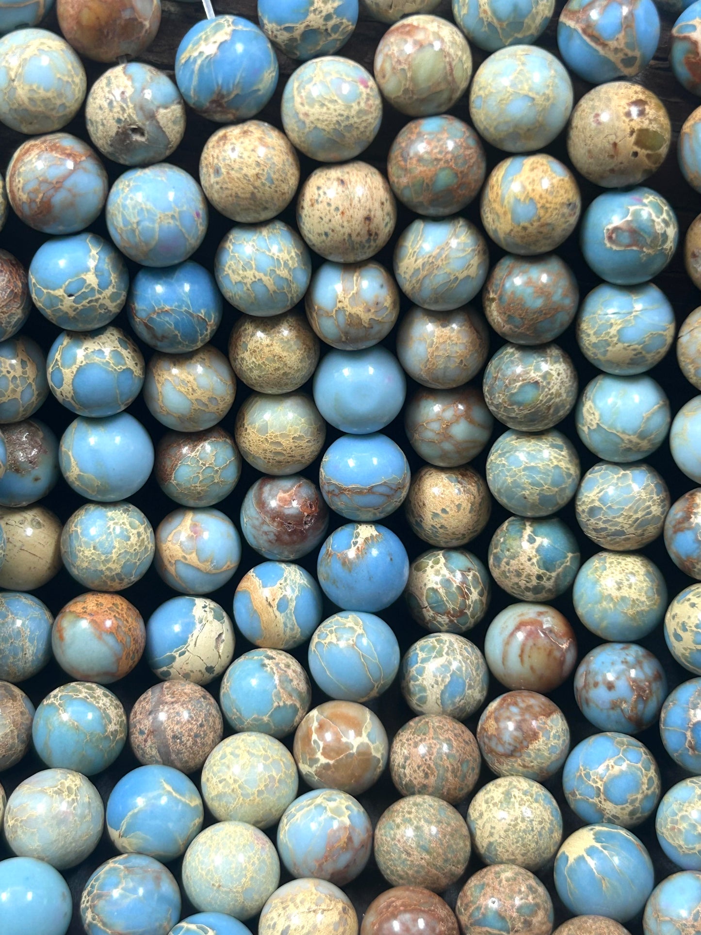 Natural Sea Sediment  Gemstone Bead 6mm 8mm 10mm Round Beads, Beautiful light Blue Beige Color Imperial  Beads Full Strand 15.5"