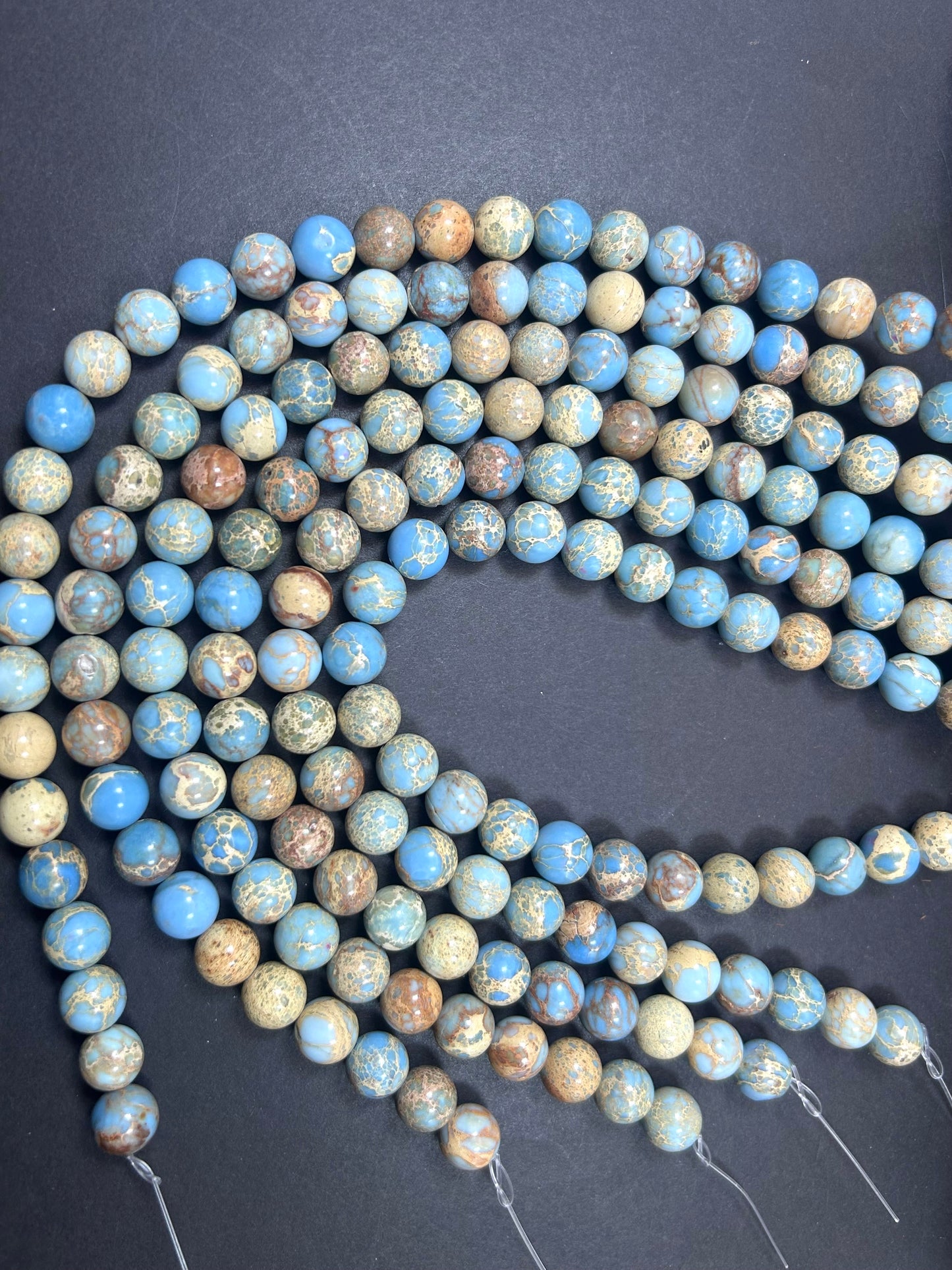 Natural Sea Sediment  Gemstone Bead 6mm 8mm 10mm Round Beads, Beautiful light Blue Beige Color Imperial  Beads Full Strand 15.5"