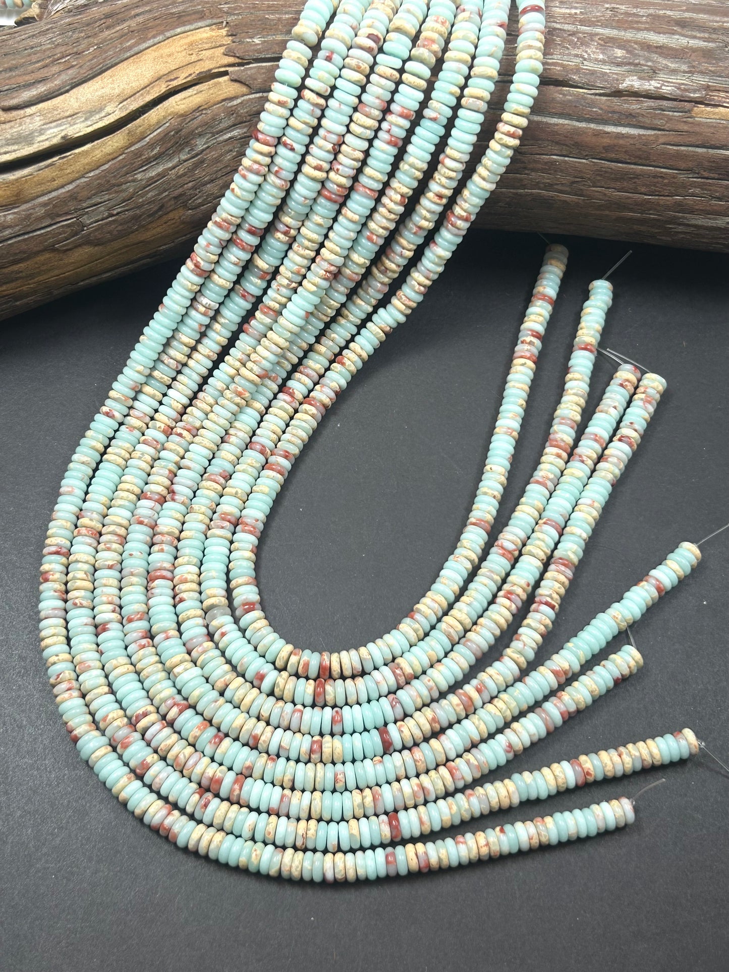 Natural Sea Sediment Gemstone Bead 6x2mm Heishi Shape, Beautiful Light Blue Beige Red Sea Sediment Jasper Beads, Full Strand 15.5"