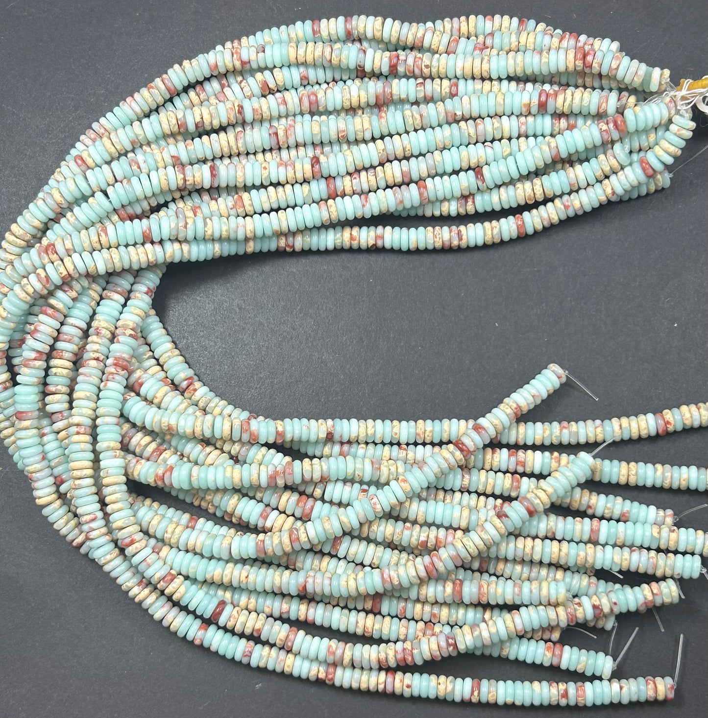 Natural Sea Sediment Gemstone Bead 6x2mm Heishi Shape, Beautiful Light Blue Beige Red Sea Sediment Jasper Beads, Full Strand 15.5"