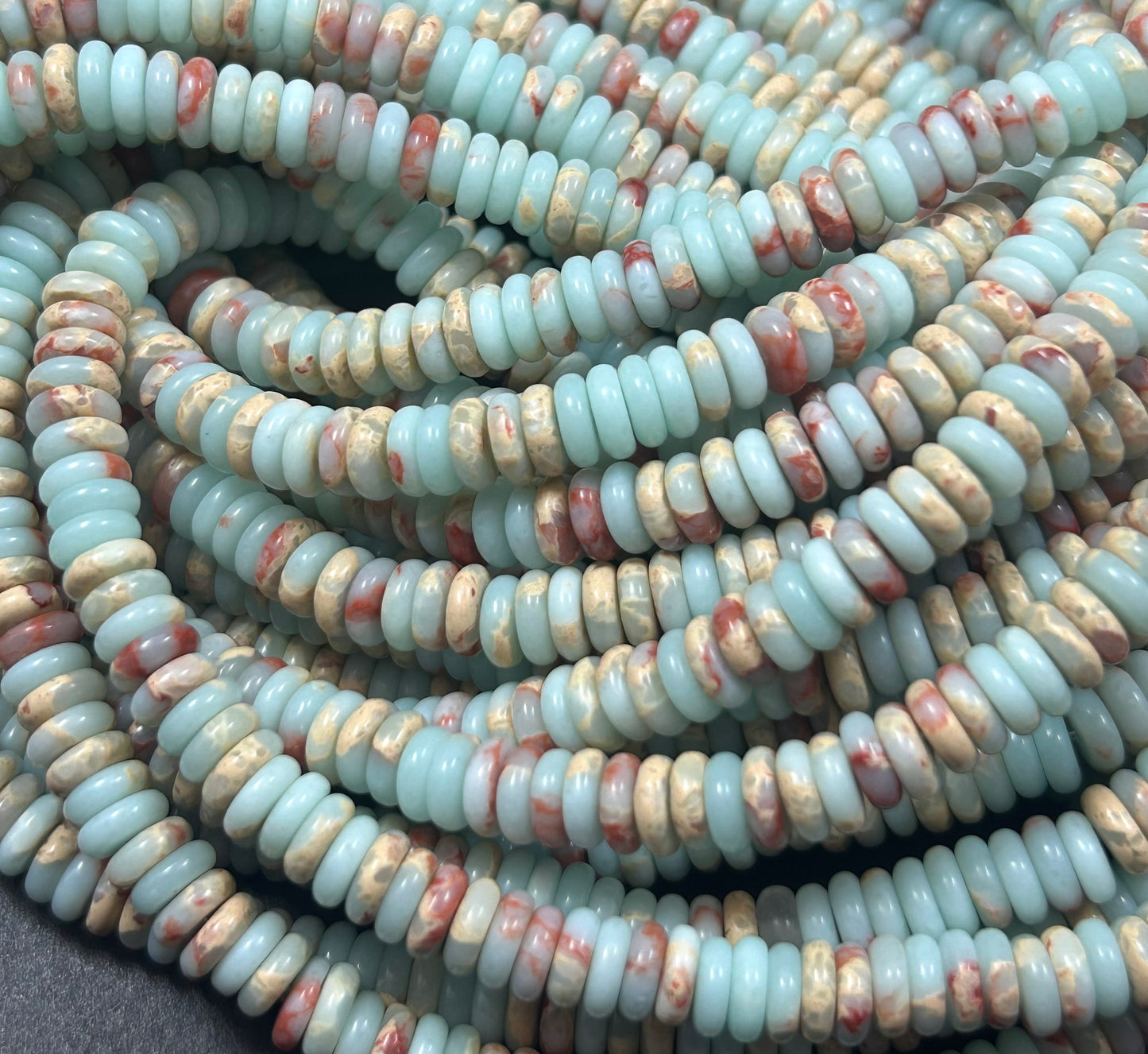 Natural Sea Sediment Gemstone Bead 6x2mm Heishi Shape, Beautiful Light Blue Beige Red Sea Sediment Jasper Beads, Full Strand 15.5"